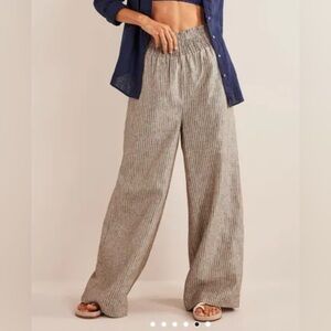 Boden linen cinch high waist wide leg pant